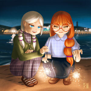 Fireworks with Autumn and Snow